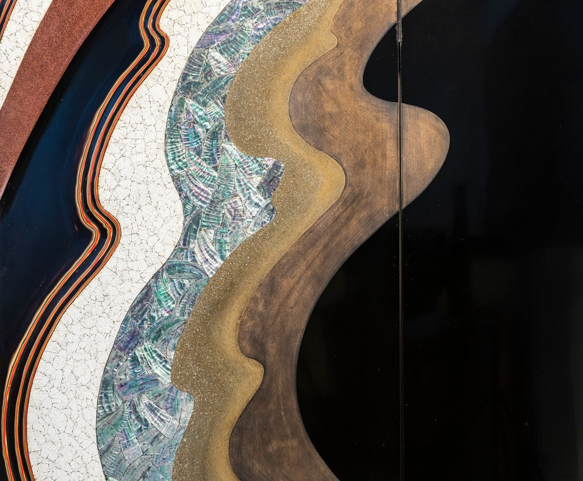 Two-panel ‘hohoe’ Screen Depicting A Large Wave, Signed By Gyokuhō Saku -photo-2