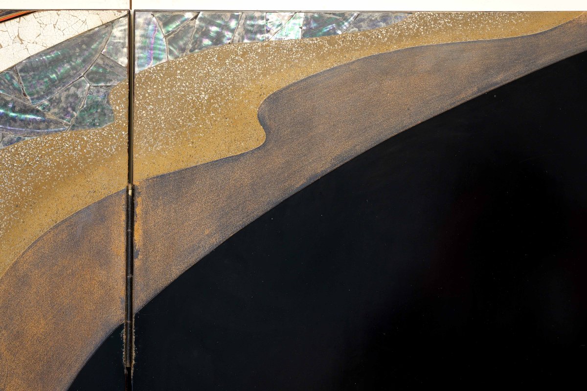 Two-panel ‘hohoe’ Screen Depicting A Large Wave, Signed By Gyokuhō Saku -photo-3