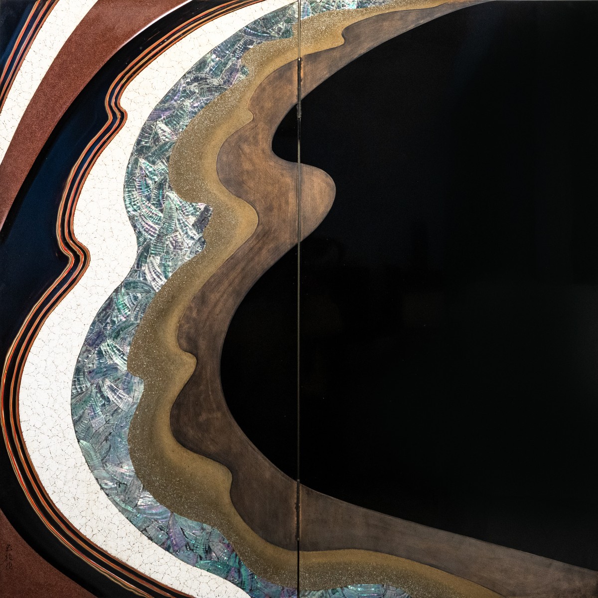 Two-panel ‘hohoe’ Screen Depicting A Large Wave, Signed By Gyokuhō Saku 