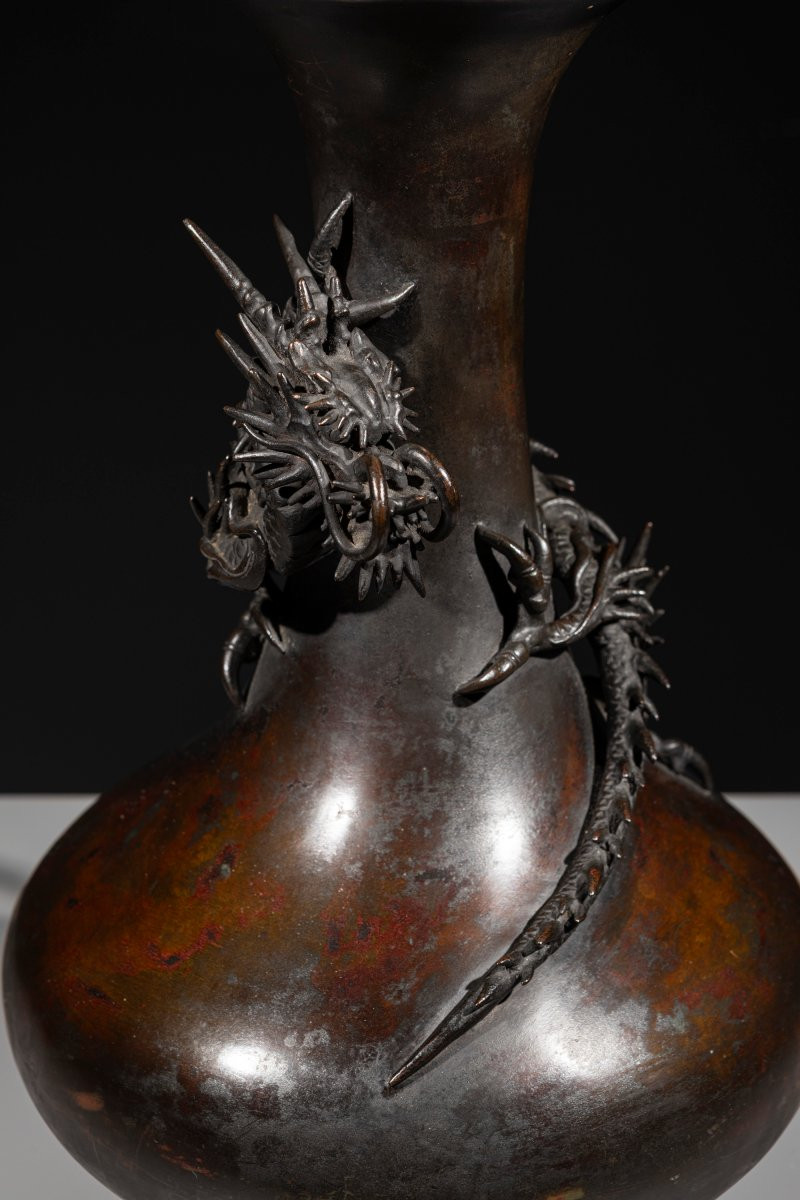 A Bronze Vase Decorated With A Relief Dragon (ryū)-photo-3