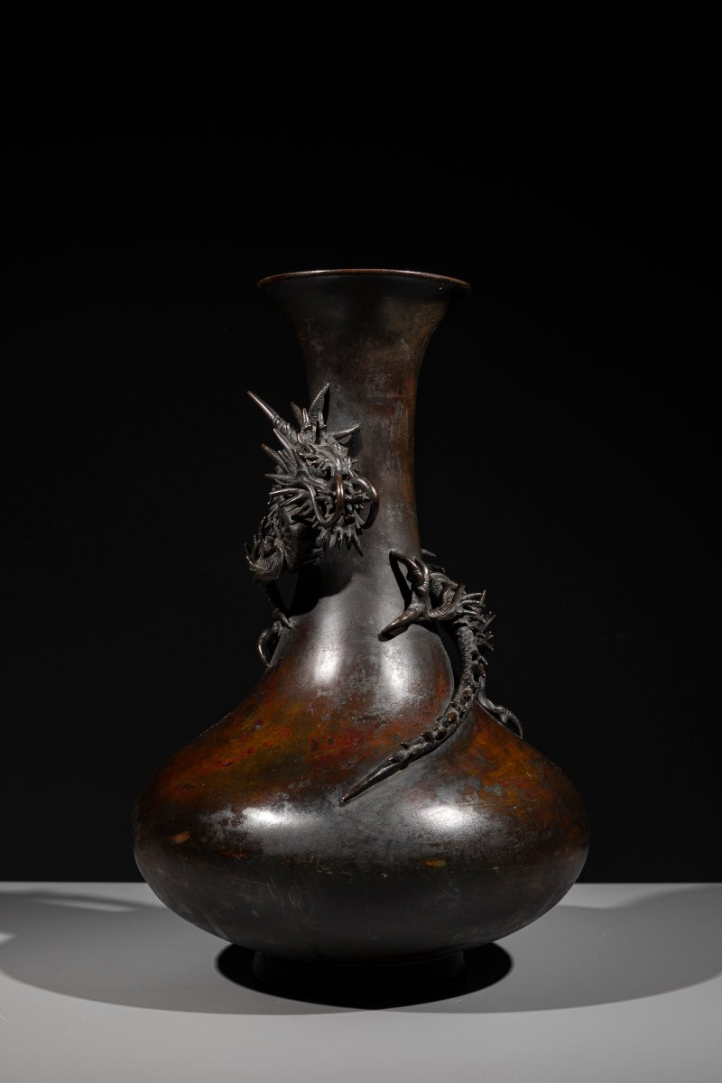 A Bronze Vase Decorated With A Relief Dragon (ryū)-photo-4