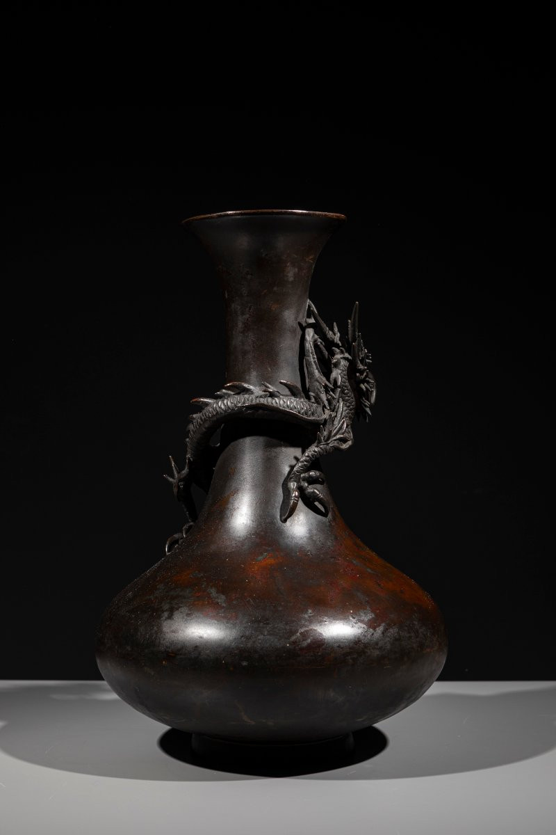 A Bronze Vase Decorated With A Relief Dragon (ryū)-photo-1