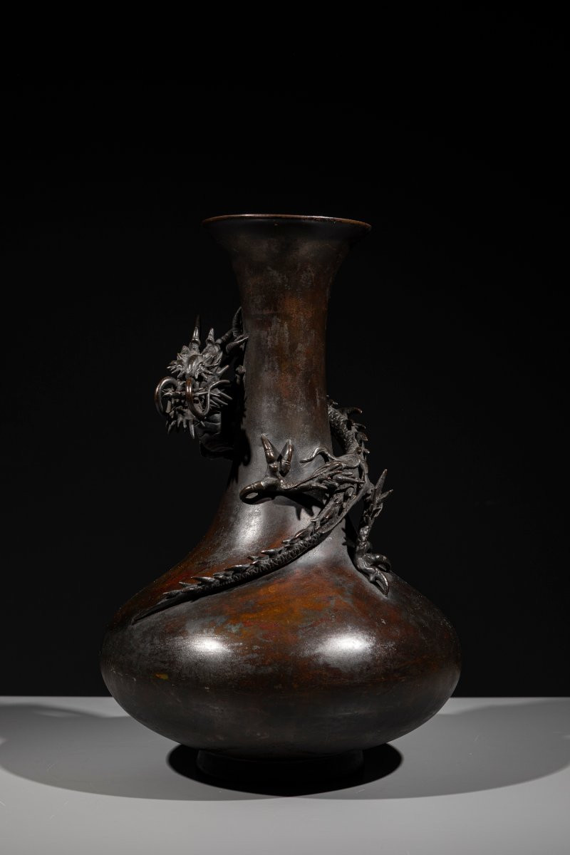 A Bronze Vase Decorated With A Relief Dragon (ryū)-photo-4