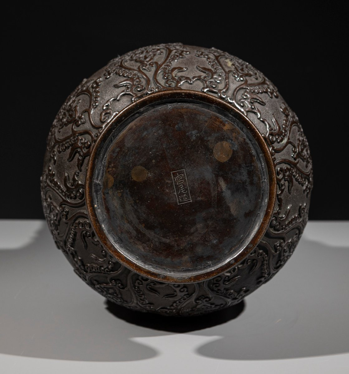 A Bronze Vase With Manchurian Cranes In Relief, Signed Miyao-photo-6