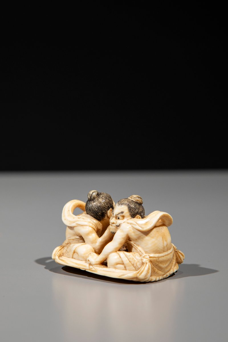 An Ivory Netsuke Depicting Raijin And Fujin On A Sandal-photo-2