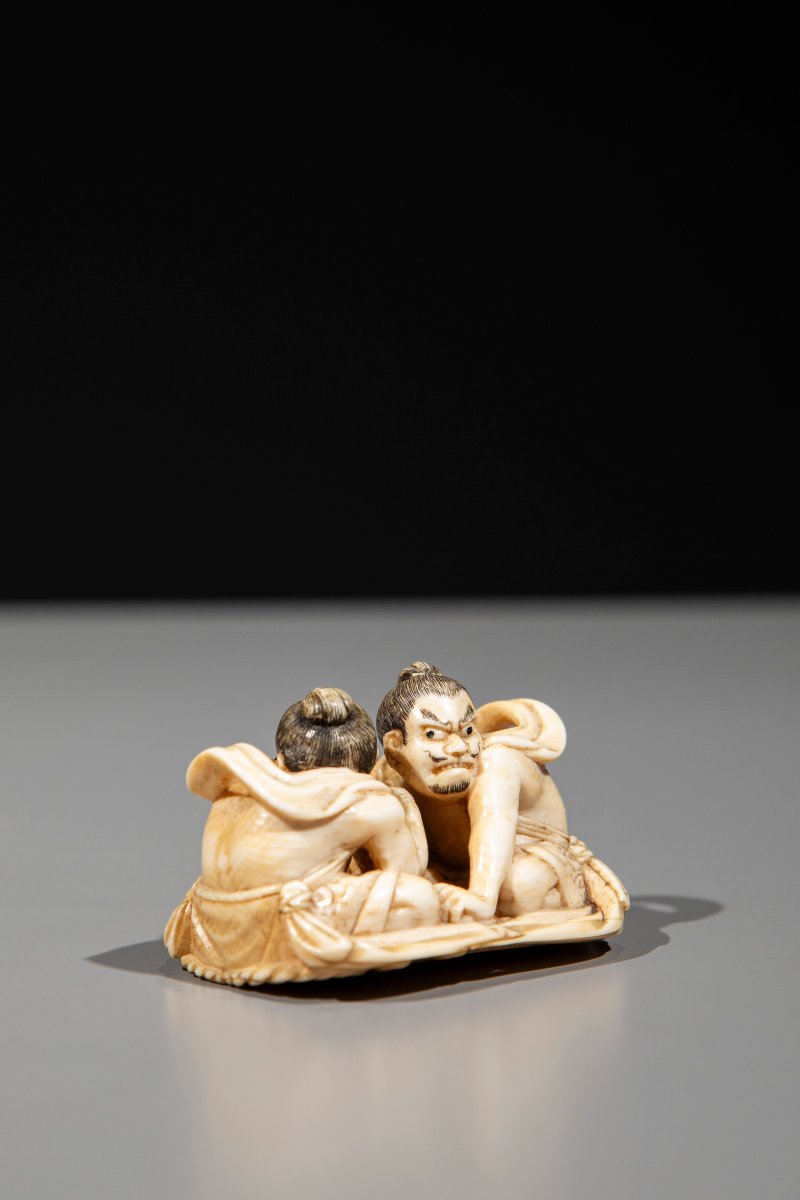 An Ivory Netsuke Depicting Raijin And Fujin On A Sandal-photo-3