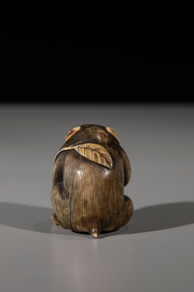 An Ivory Netsuke Depicting A Monkey With Fruit-photo-3