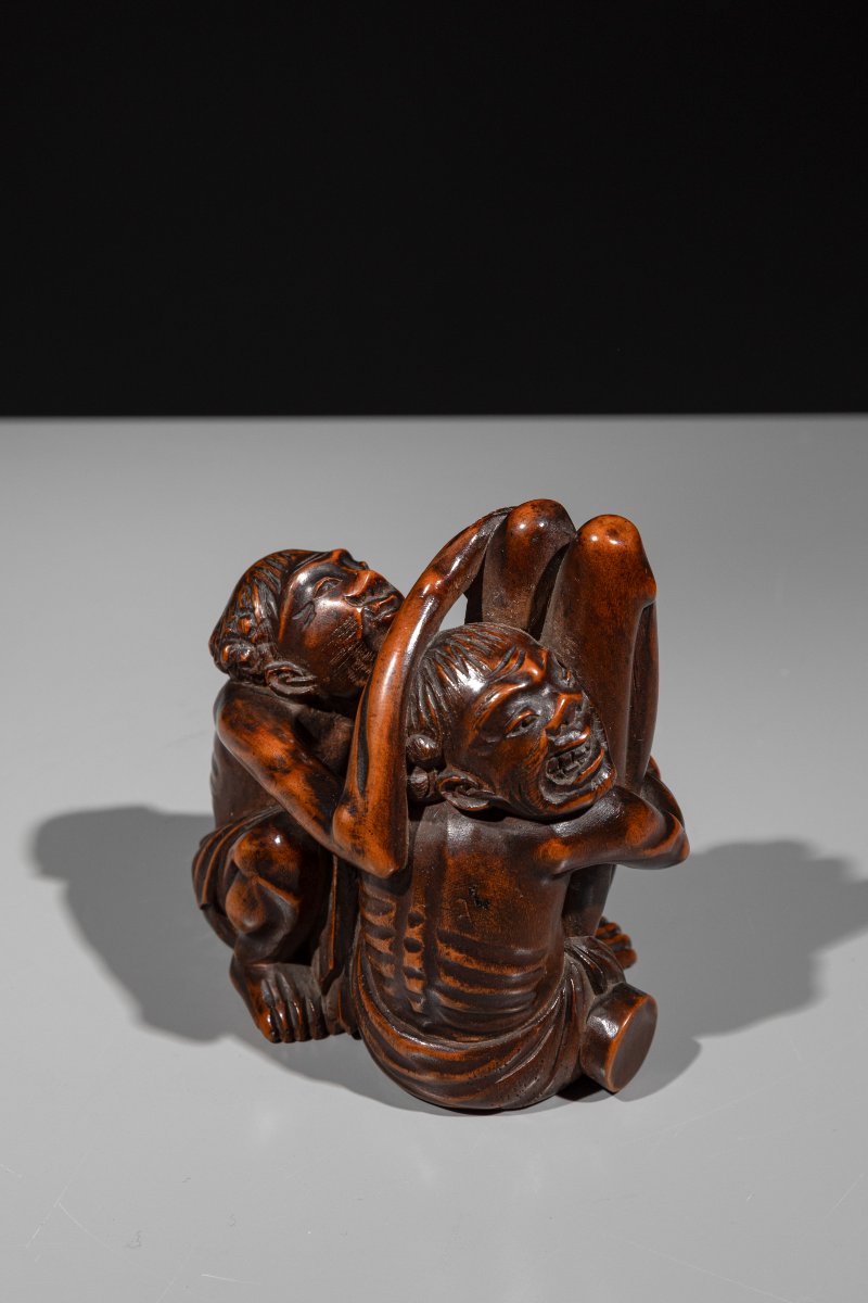 A Boxwood Shunga Okimono Depicting Ashinaga And Tenaga-photo-2