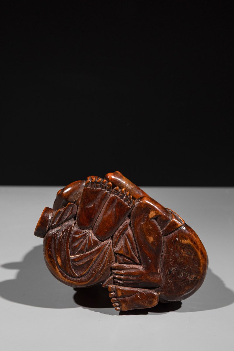 A Boxwood Shunga Okimono Depicting Ashinaga And Tenaga-photo-3