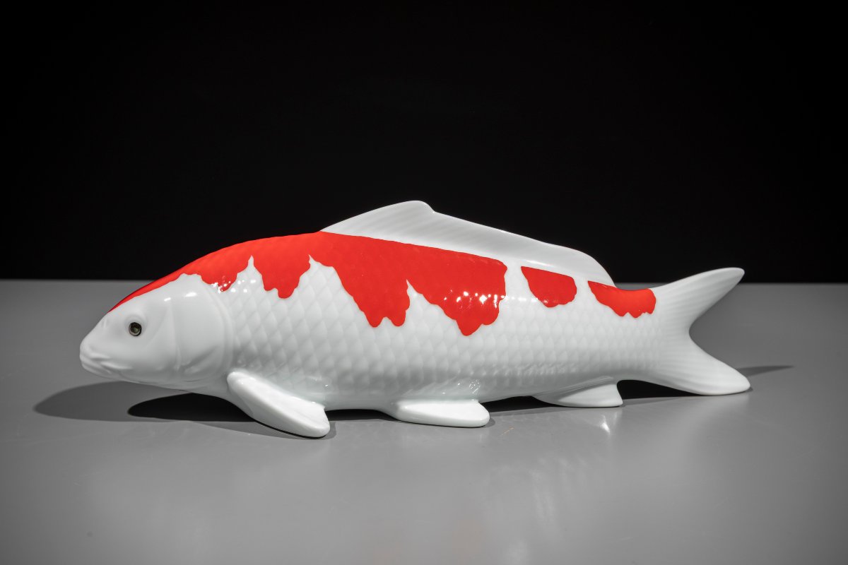 A Porcelain Okimono Of A Red And White Koi Carp-photo-1