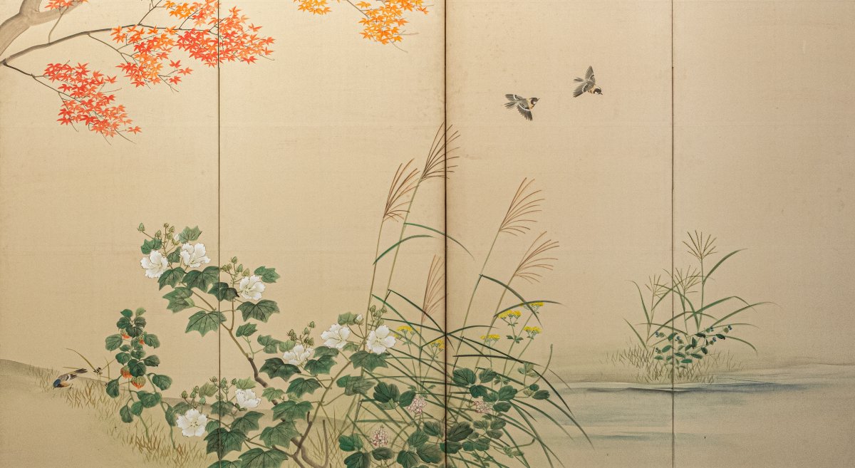 A Six-panel Folding Screen Depicting An Autumn Landscape-photo-2