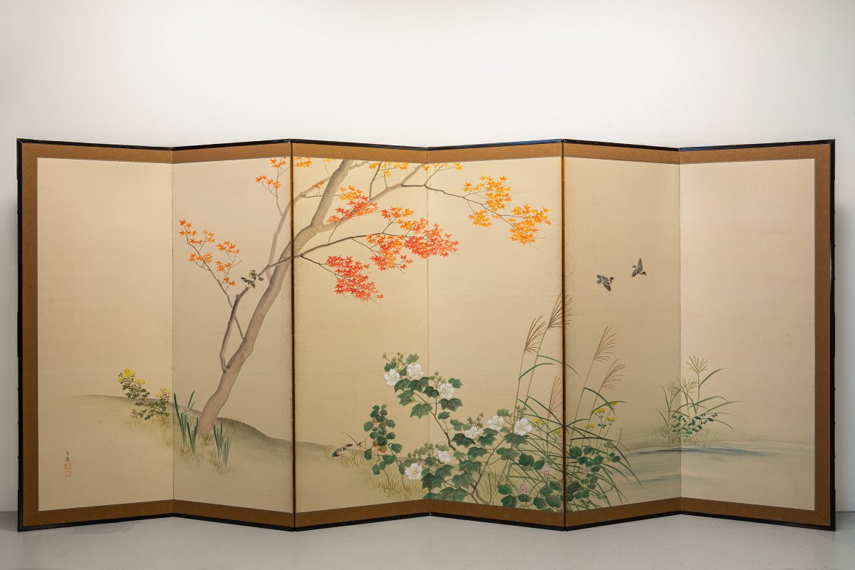 A Six-panel Folding Screen Depicting An Autumn Landscape-photo-4