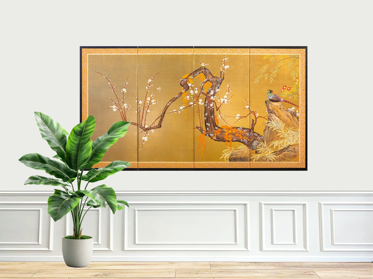 A Four-panel Folding Screen With Pheasant And Cherry Tree-photo-4