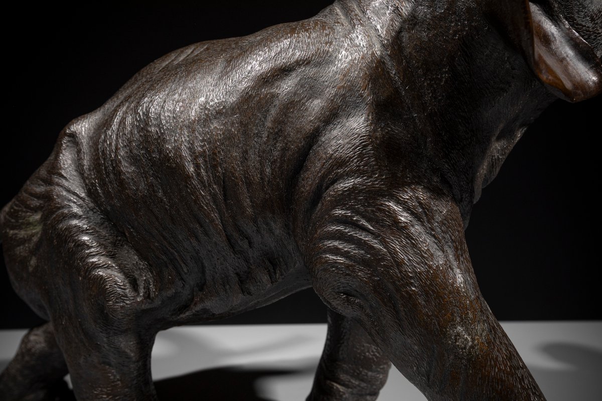 Okimono en bronze représentant un éléphant à la trompe levée, signé Gyokusui-photo-5