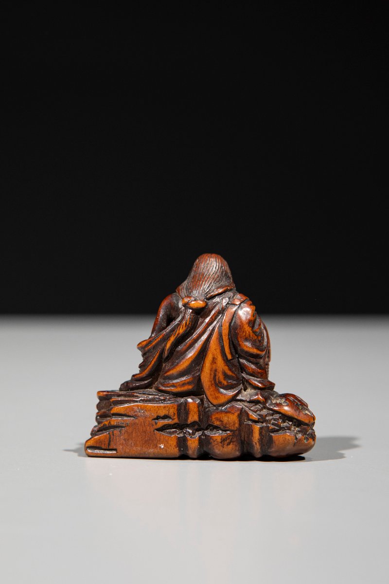 Netsuke en bois de buis représentant Ono no Komachi-photo-3