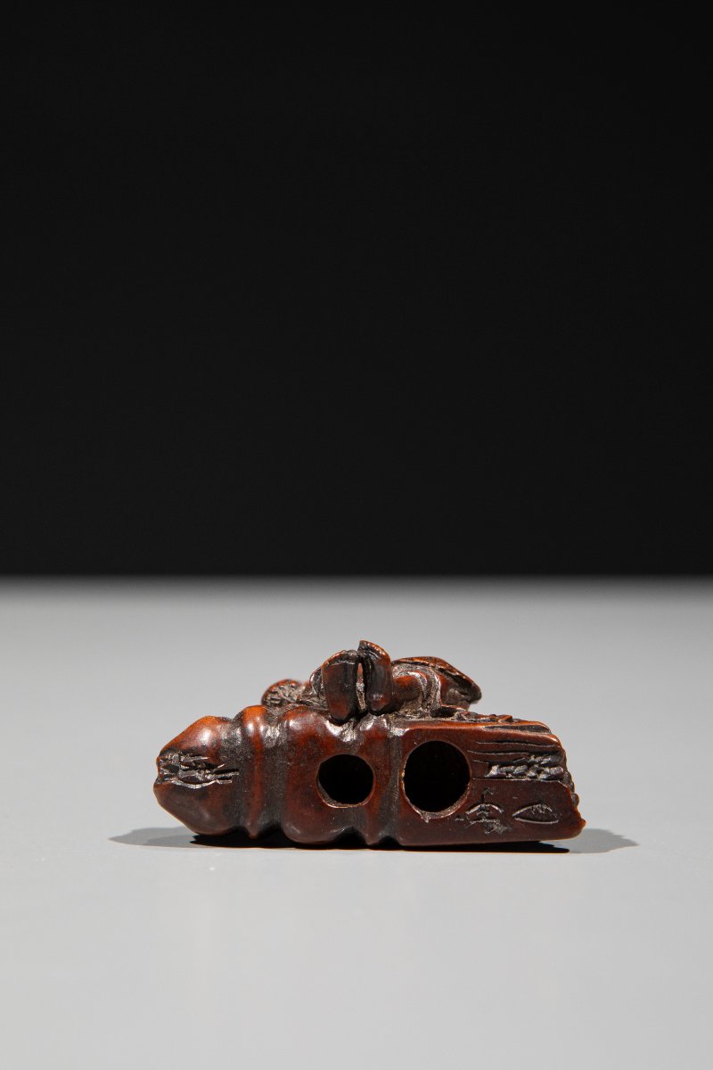 Netsuke en bois de buis représentant Ono no Komachi-photo-2
