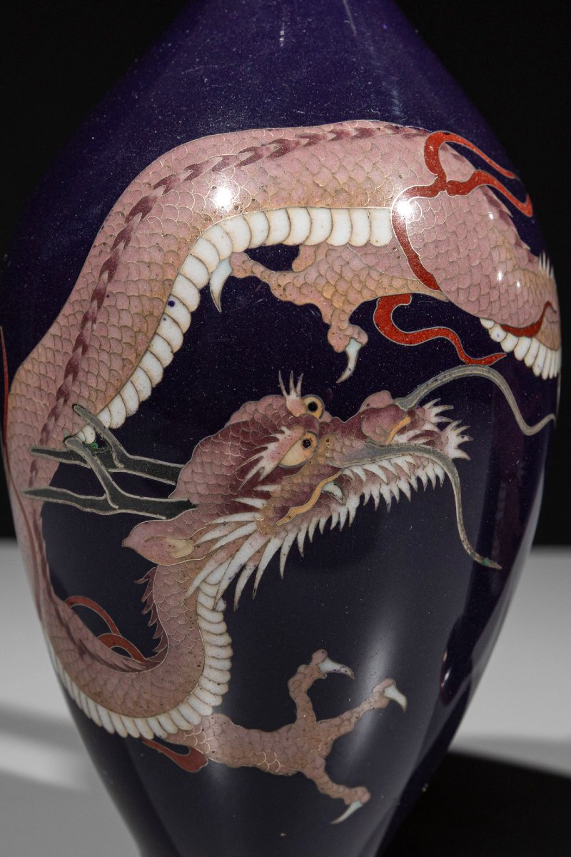A Pair Of Cloisonné Vases With Confronting Dragons-photo-1