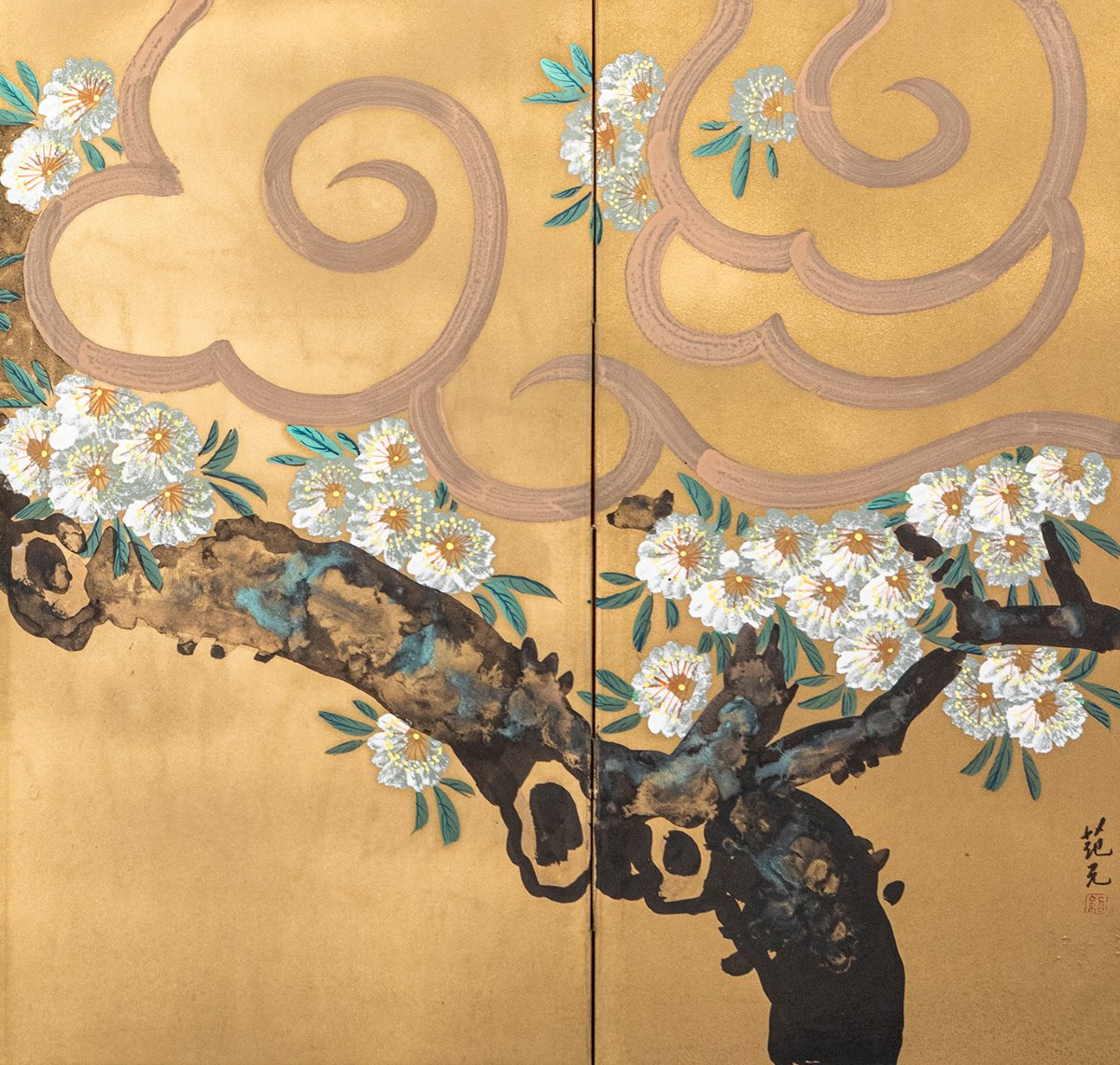 A Four-panel Screen With A Sakura Cherry Blossom Branch-photo-2