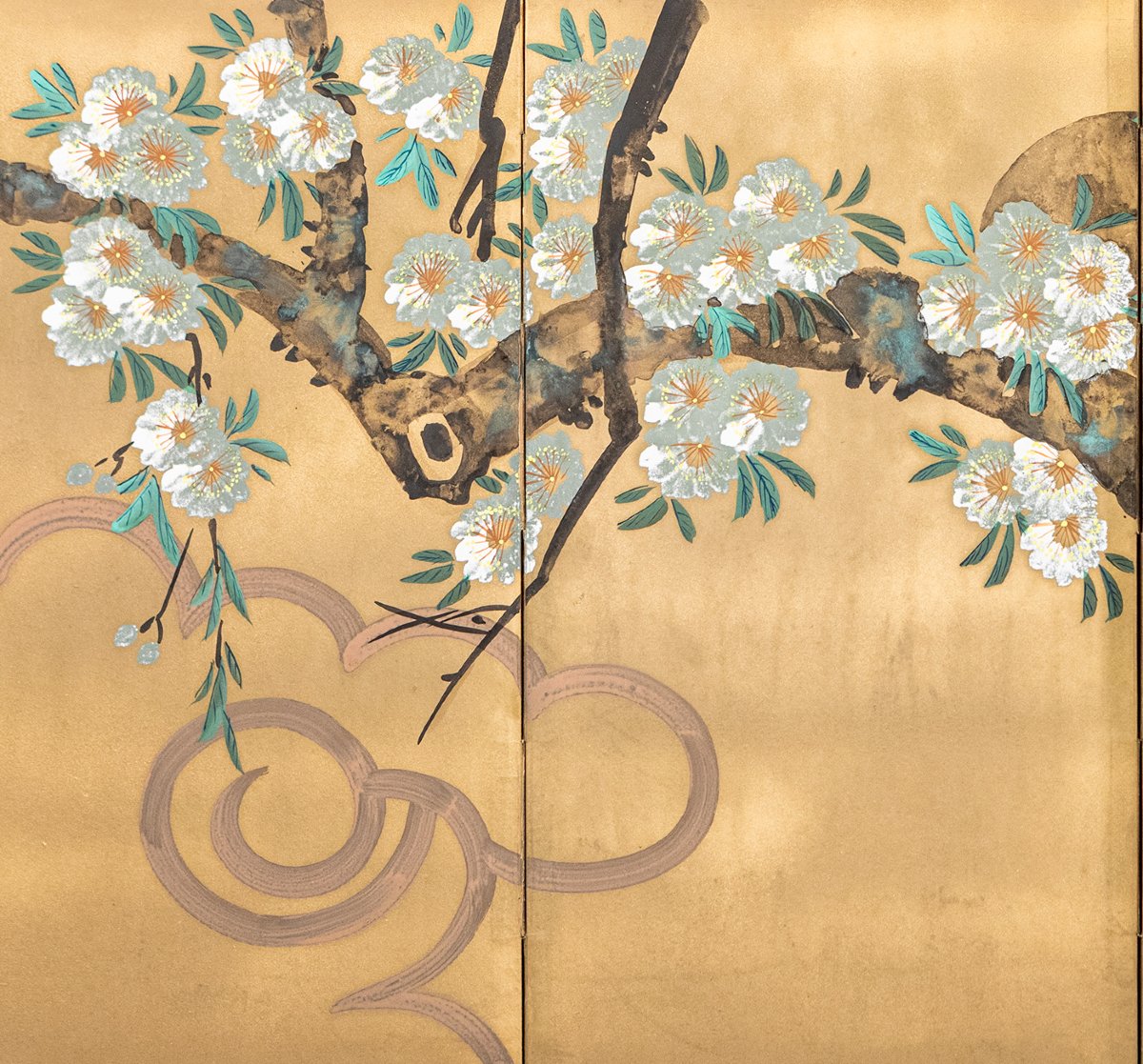 A Four-panel Screen With A Sakura Cherry Blossom Branch-photo-3