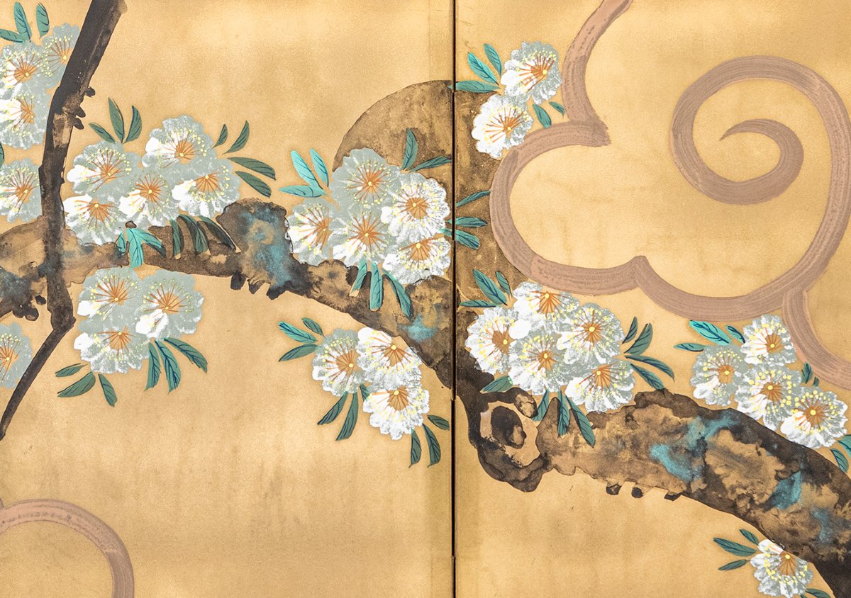 A Four-panel Screen With A Sakura Cherry Blossom Branch-photo-4