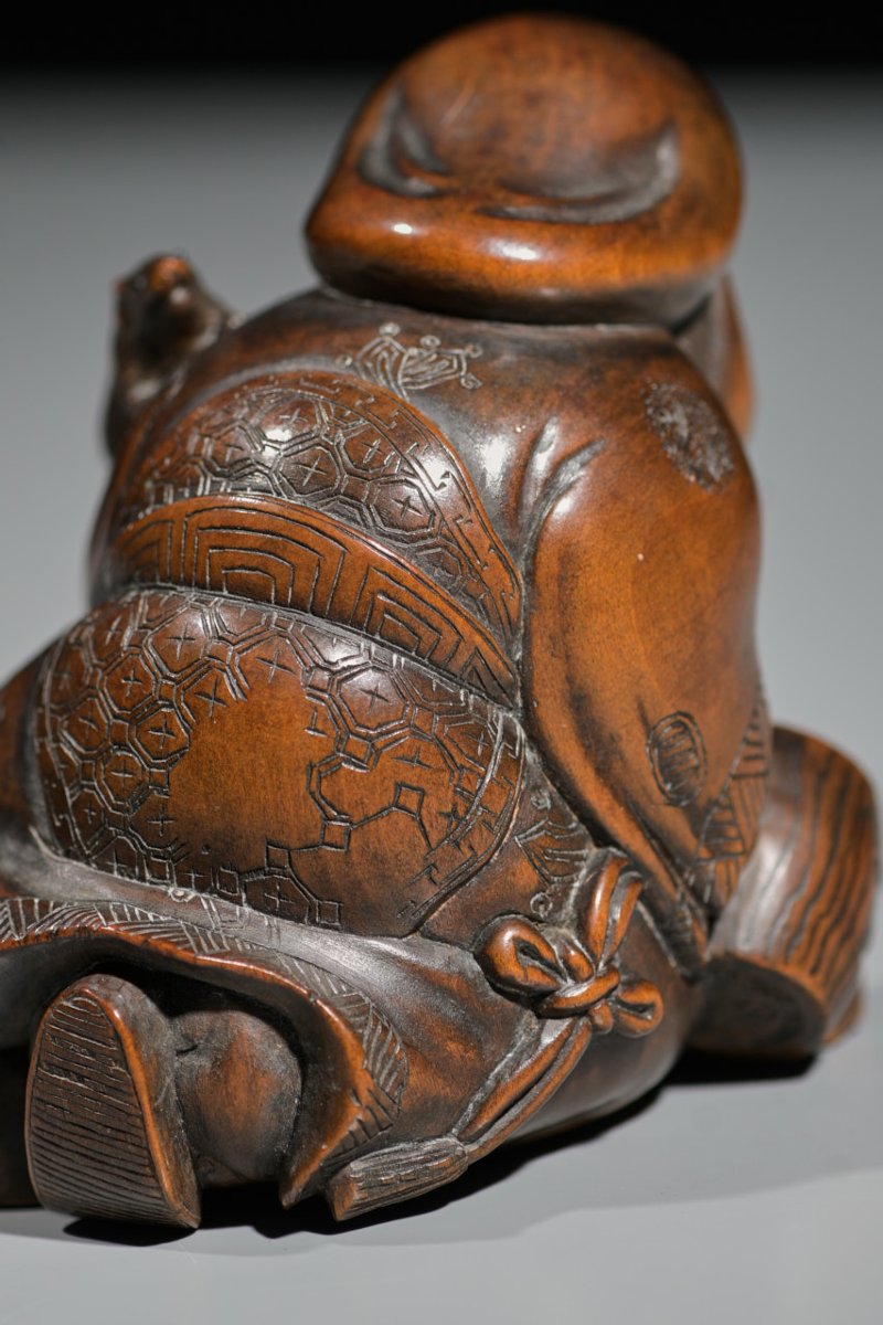A Boxwood Okimono Of Daikokuten With A Mouse-photo-1