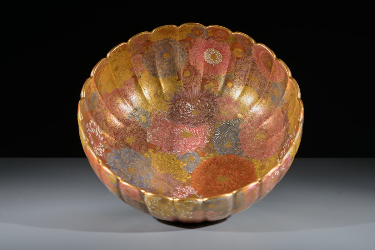 Grande coupe Satsuma millefleurs, signée Genzan-photo-2
