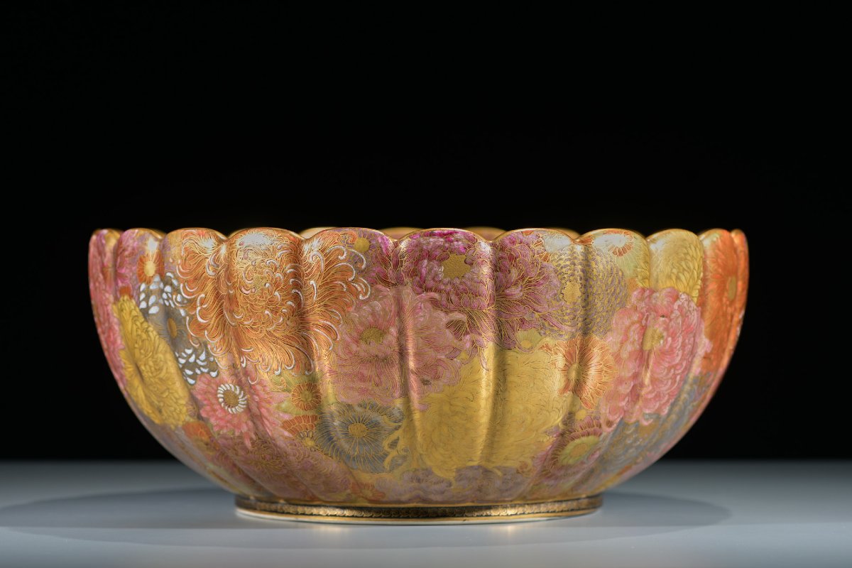 Grande coupe Satsuma millefleurs, signée Genzan-photo-2