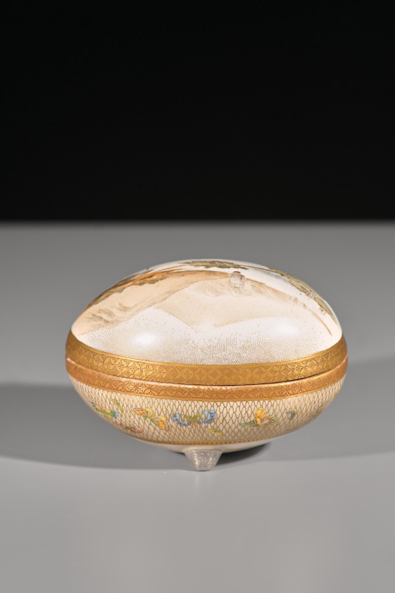 Insolite boîte kōgō Satsuma en forme d’œuf, signée Kinkozan-zō-photo-4