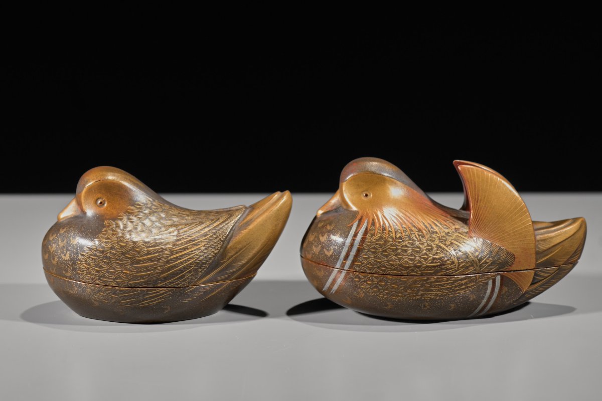 Paire de kōgō en laque en forme de canards mandarins-photo-1