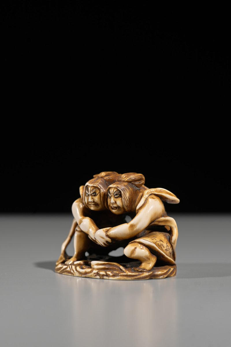 An Ivory Netsuke Depicting Raijin And Fujin-photo-2