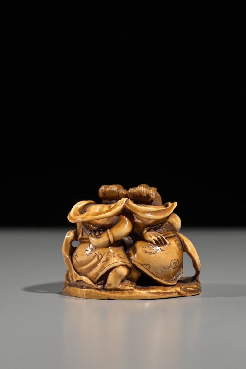 An Ivory Netsuke Depicting Raijin And Fujin-photo-3