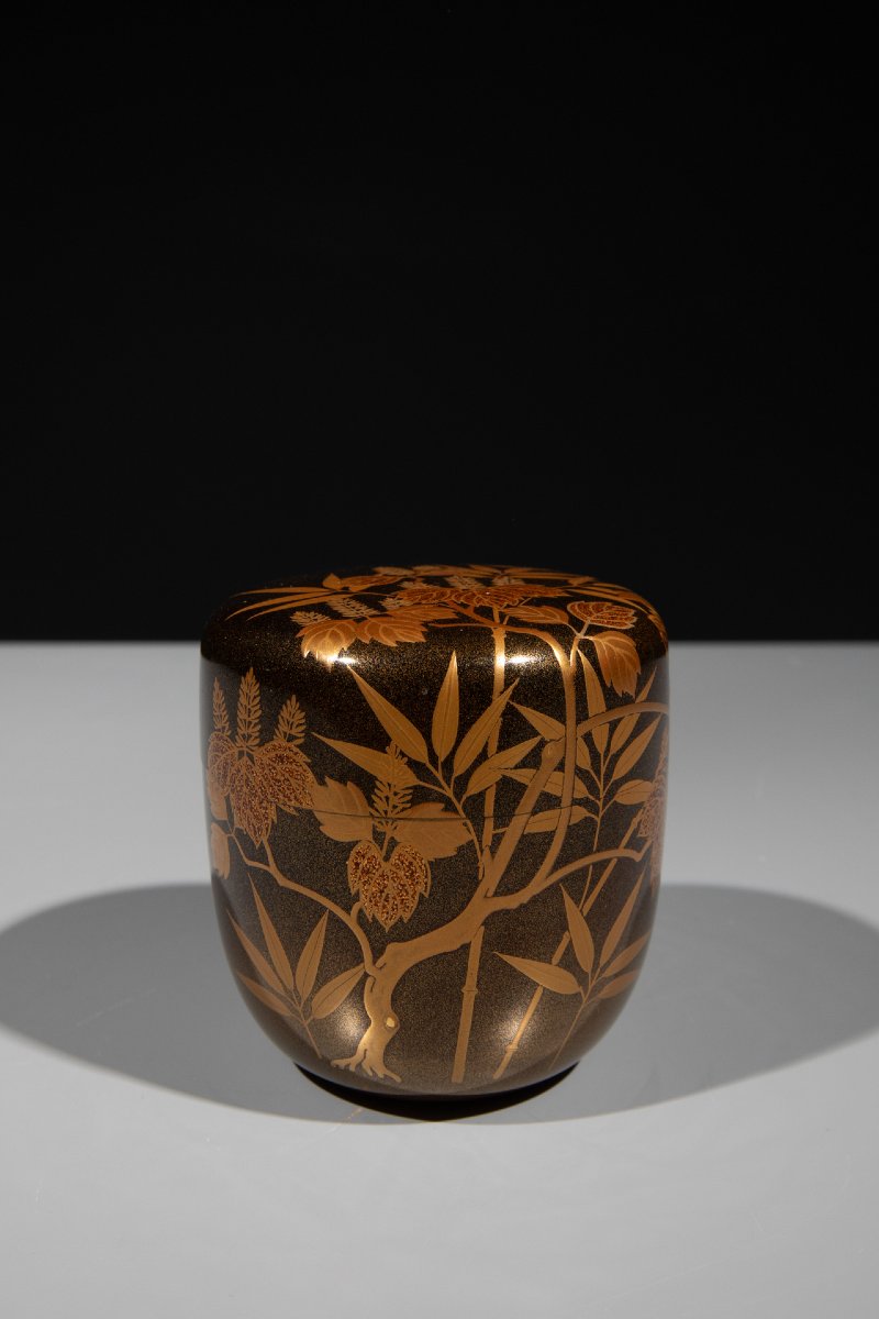 An O-natsume Lacquered In Nashiji With Bamboo Leaves And Vine Tendrils-photo-3