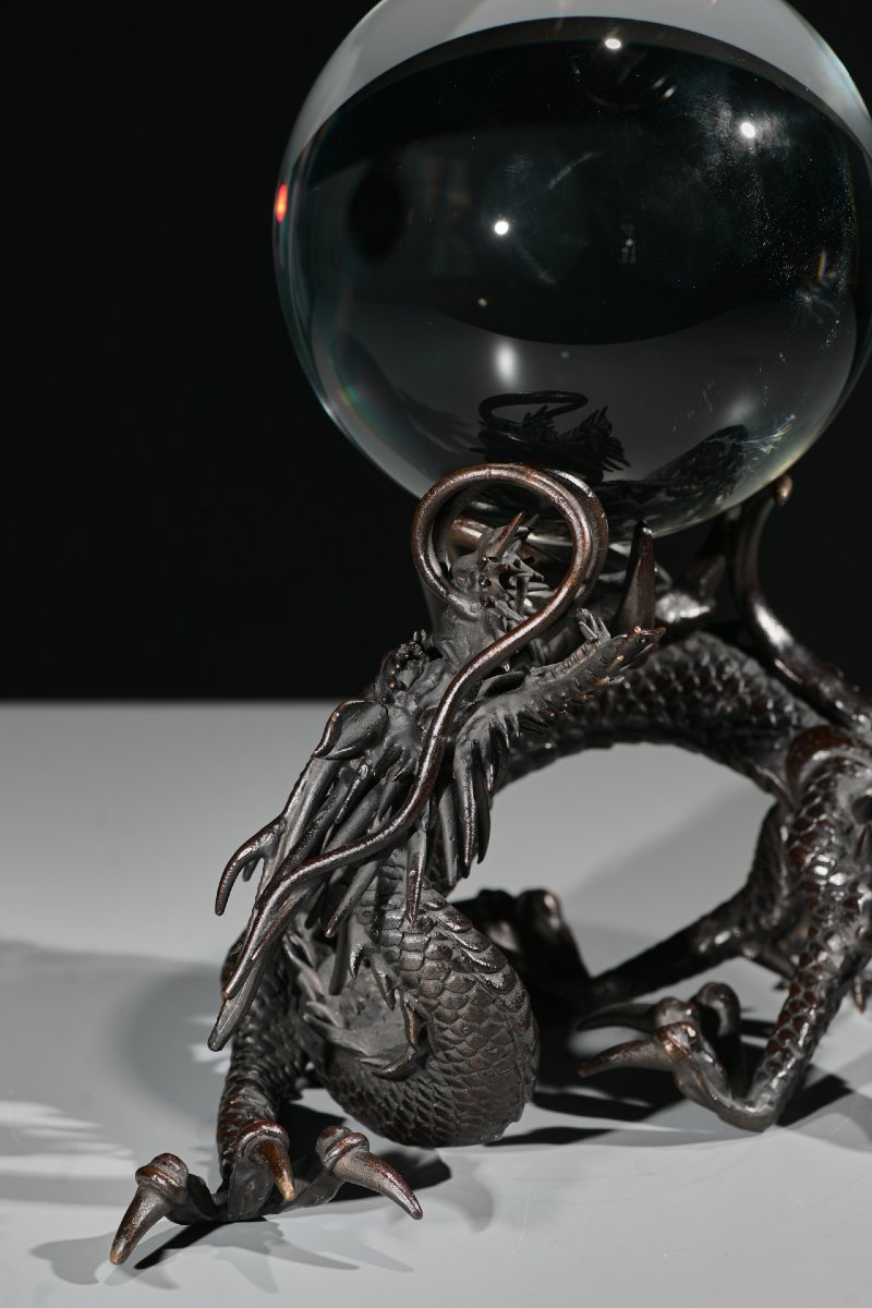 A Bronze Sculpture Of A Ryū Dragon With Sacred Jewel-photo-3