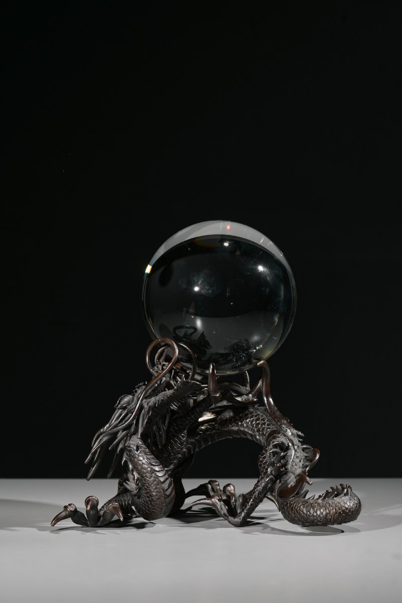 A Bronze Sculpture Of A Ryū Dragon With Sacred Jewel