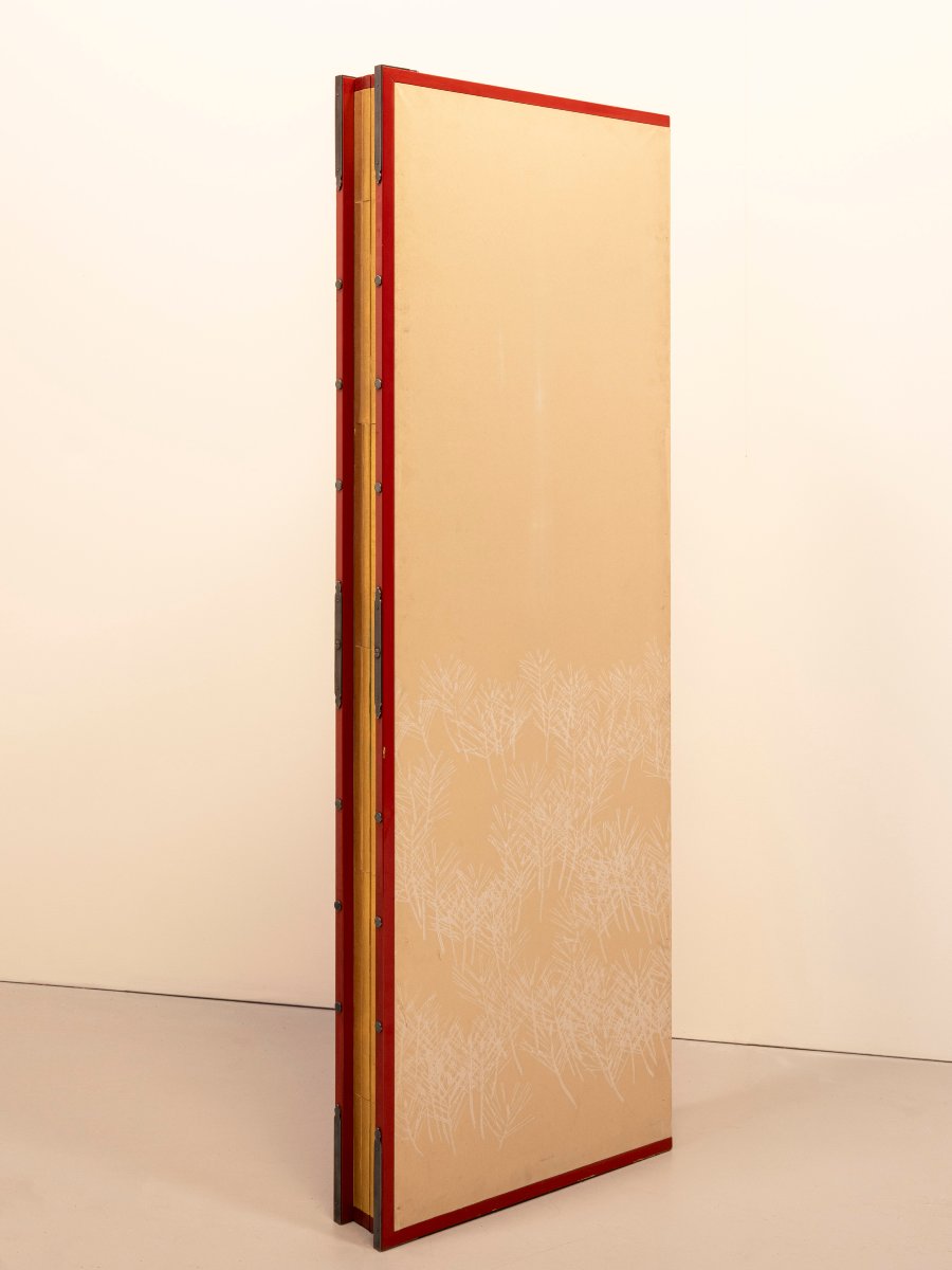 A Six-panel Folding Screen Depicting A Red-crowned Crane On A Pine Tree-photo-2