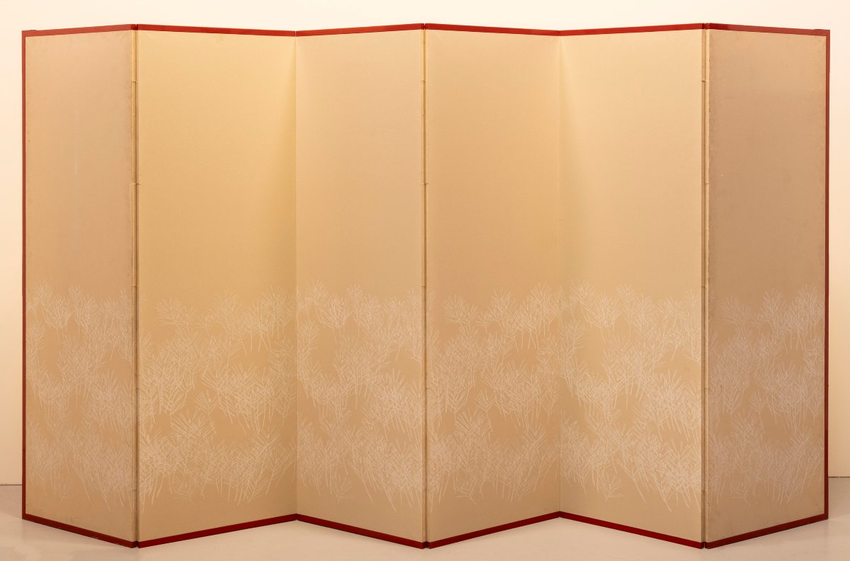 A Six-panel Folding Screen Depicting A Red-crowned Crane On A Pine Tree-photo-4