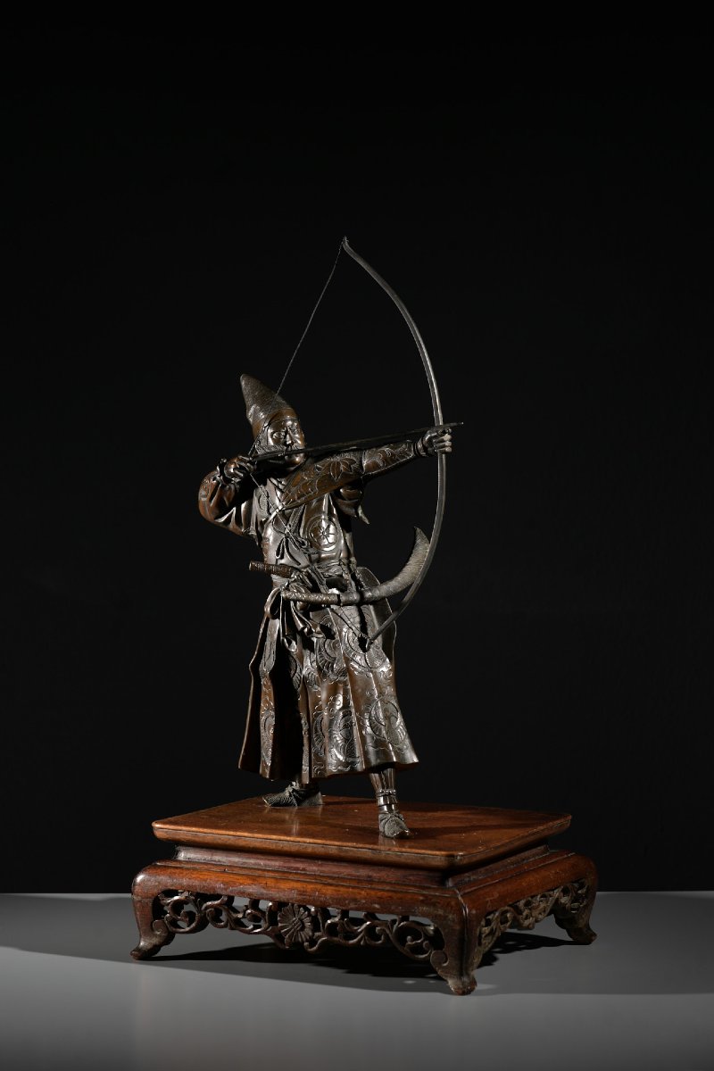 A Bronze Okimono Depicting A Samurai Archer, Signed Yoshimitsu-photo-2