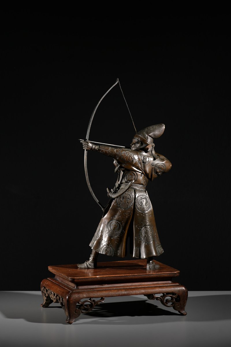 A Bronze Okimono Depicting A Samurai Archer, Signed Yoshimitsu-photo-3