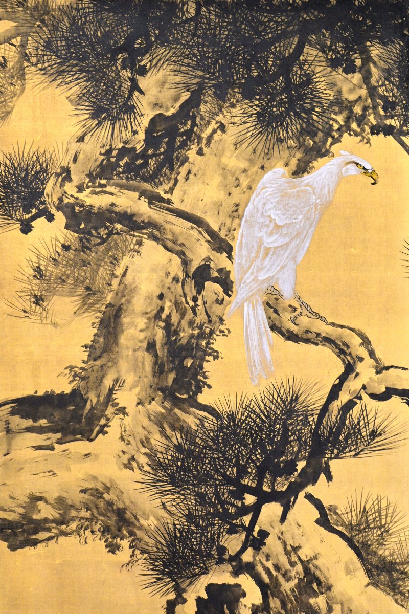 A Two-panel Folding Screen Depicting A Majestic White Eagle-photo-2