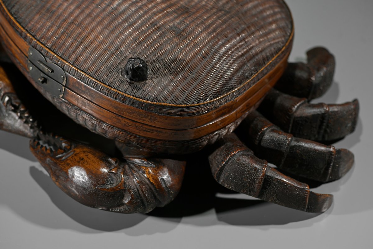 A Woven Bamboo And Wood Box In The Shape Of A Crab-photo-1