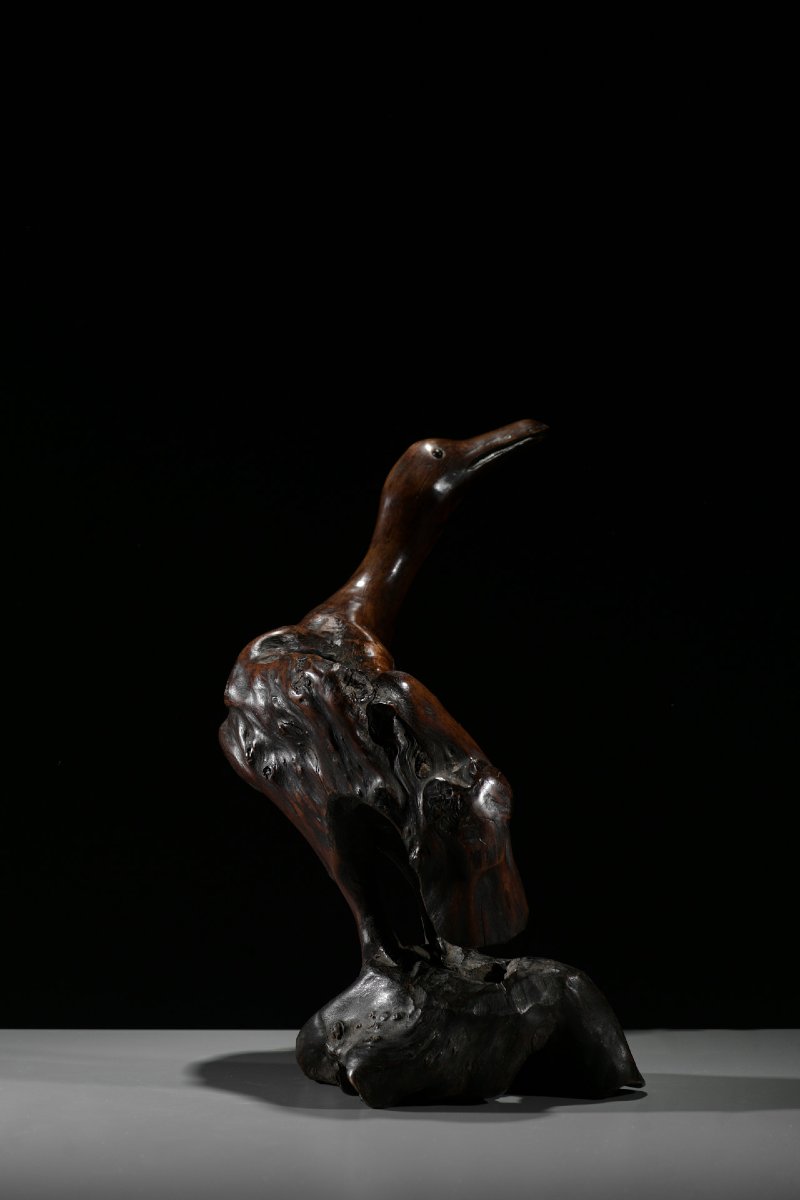 Sculpture en racine naturelle représentant une oie-photo-3