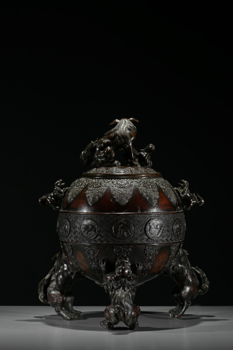Large Bronze Kōro With Zodiac Animals, Attributed To Suzuki Masayoshi-photo-1