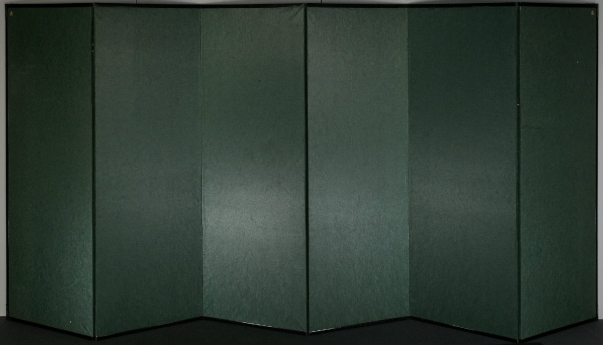 A Six-panel Silver Leaf Folding Screen Depicting A River Landscape-photo-7