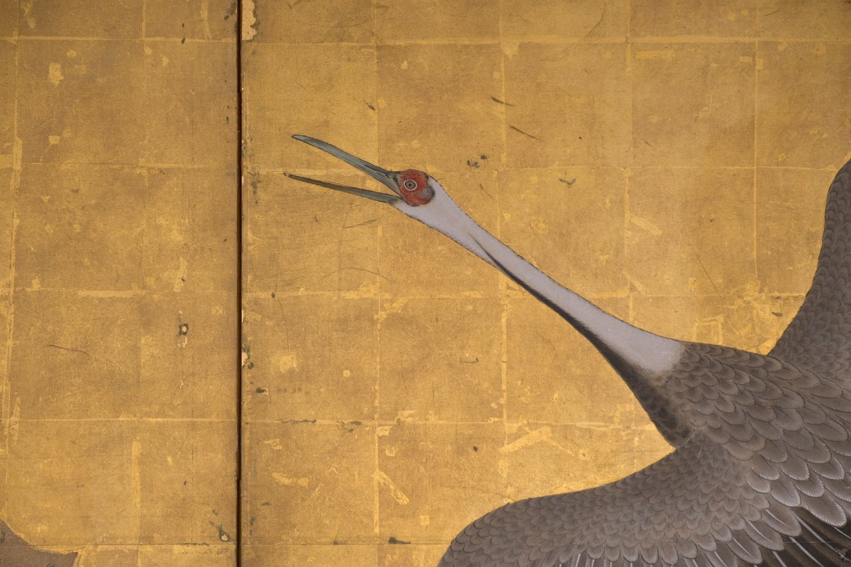 A Pair Of Six-panel Folding Screens From The Kanō School Depicting Manchurian Cranes-photo-3