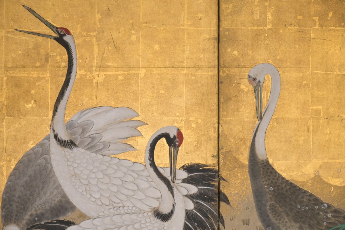 A Pair Of Six-panel Folding Screens From The Kanō School Depicting Manchurian Cranes-photo-4