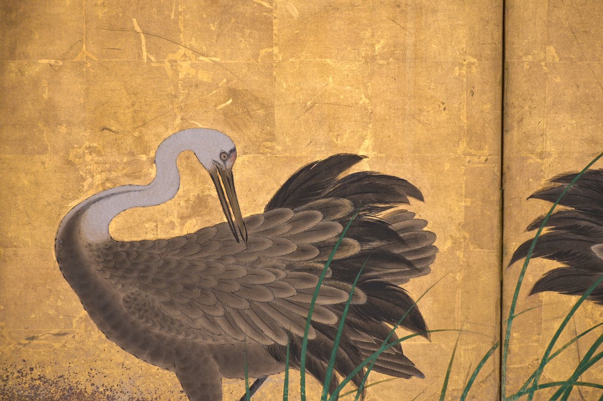 A Pair Of Six-panel Folding Screens From The Kanō School Depicting Manchurian Cranes-photo-6