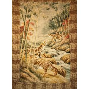 A Japanese Tapestry Depicting Four Tigers
