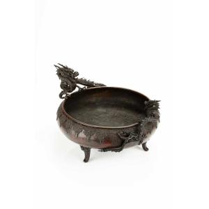 A Bronze Censer With Two Dragons In Relief