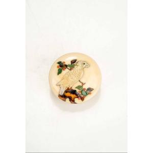 A Shibayama-inlaid Ivory Manju Netsuke Depicting A Falcon