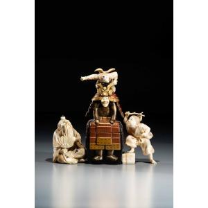 A Lacquer And Ivory Okimono Box Depicting A Samurai Armor